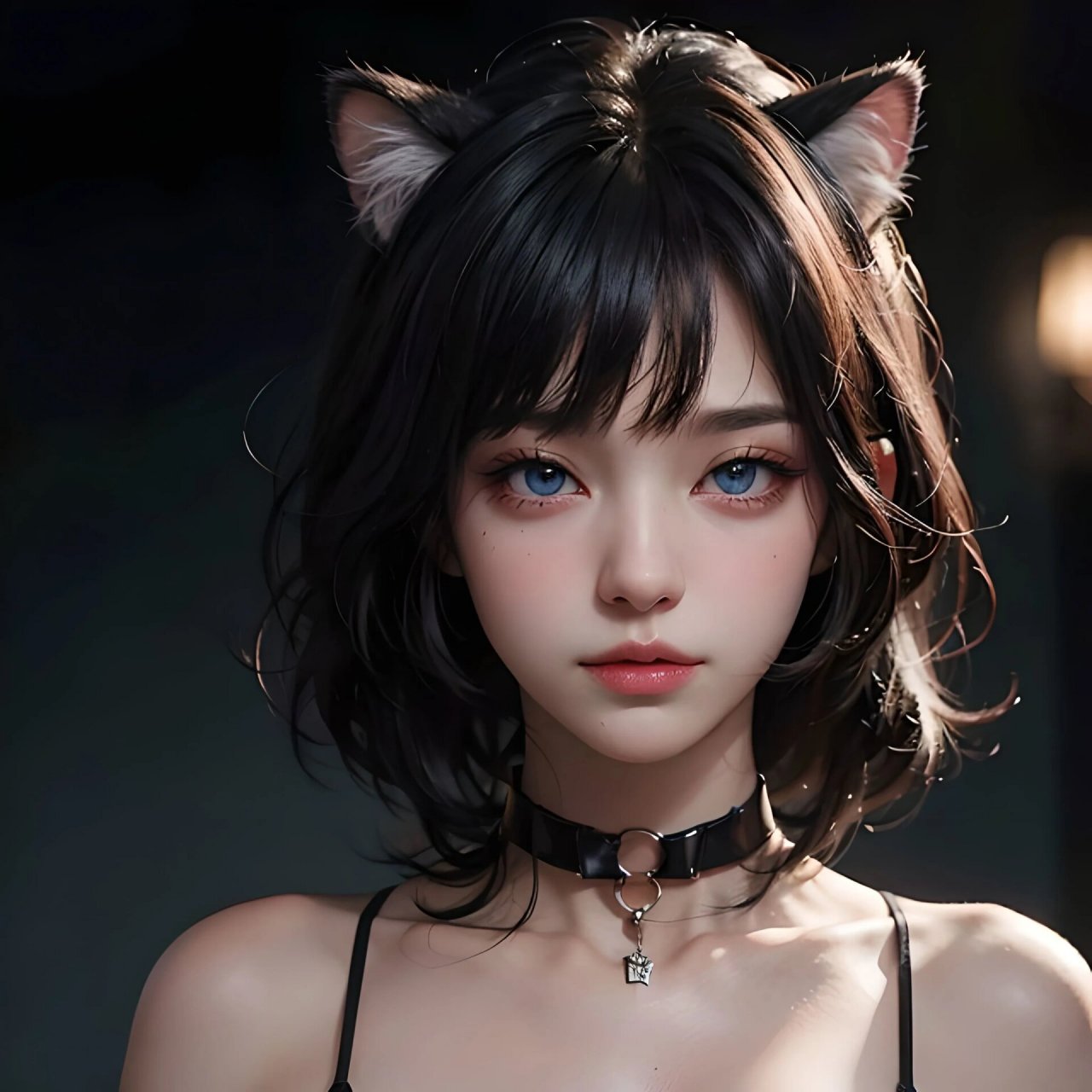 【项圈黑猫少女头像】 #ai# #ai绘画# #少女头像# #现代风# #真人风