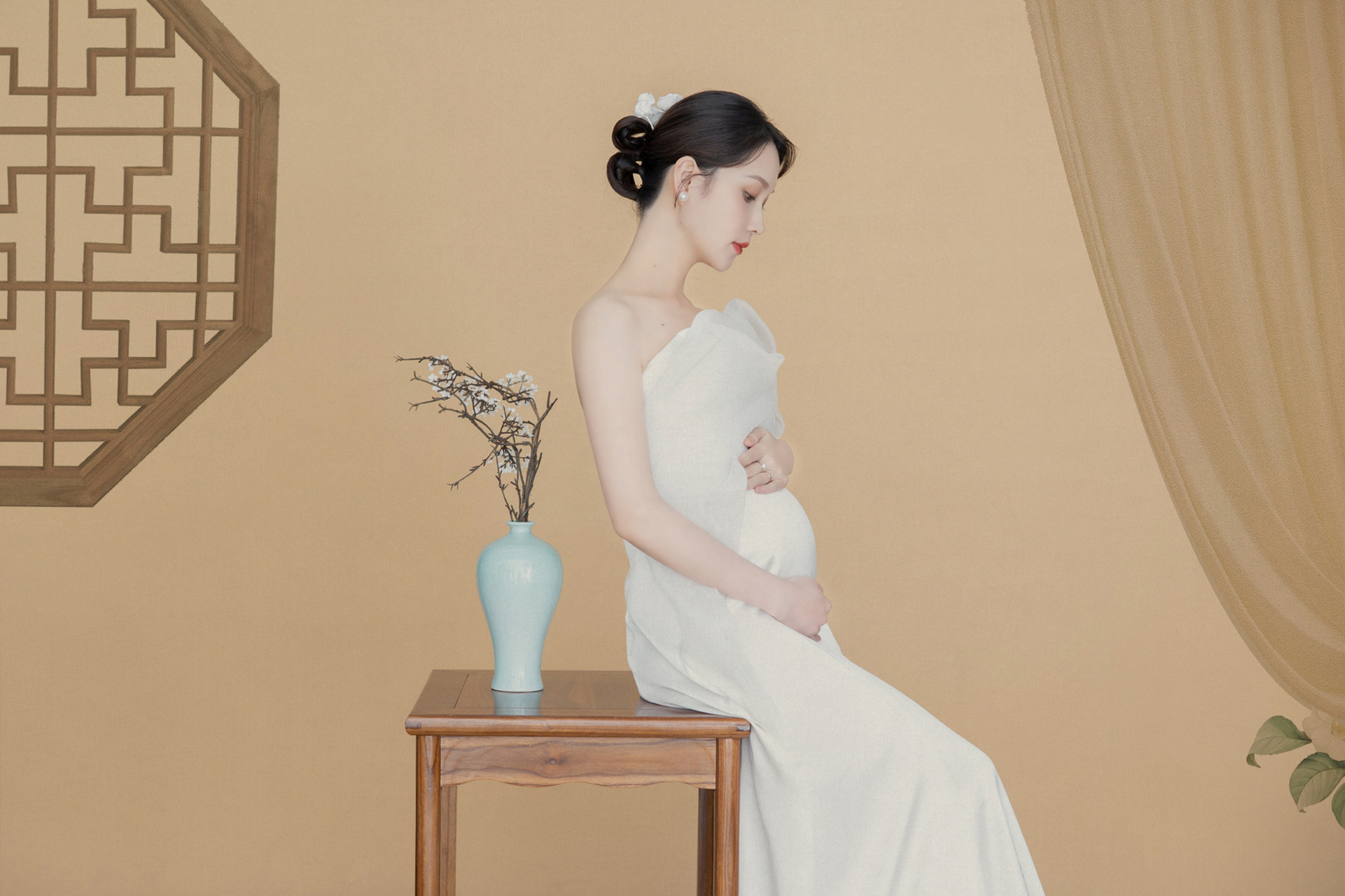 永不过时的古典韵味92工笔画孕妇照94写真 古典又迷人素净的旗袍