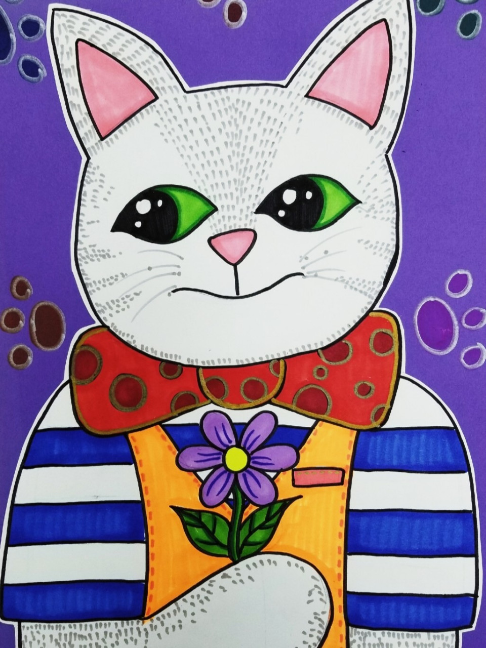 创意美术 马克笔猫#创意线描#儿童画猫#创意画# #儿童画