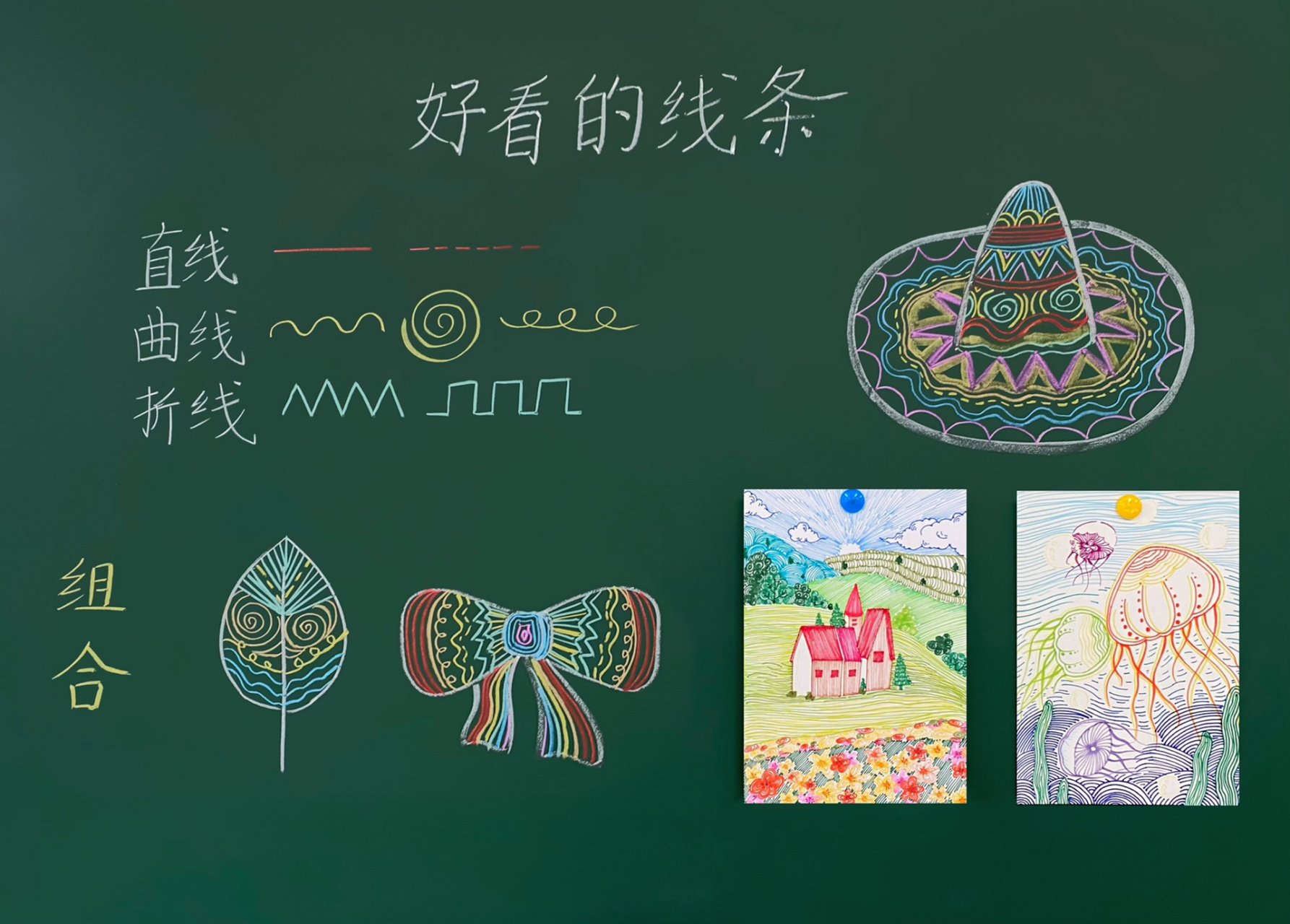 美术课板书 | 好看的线条 美术课板书分享 课程92:人民美术出版社一