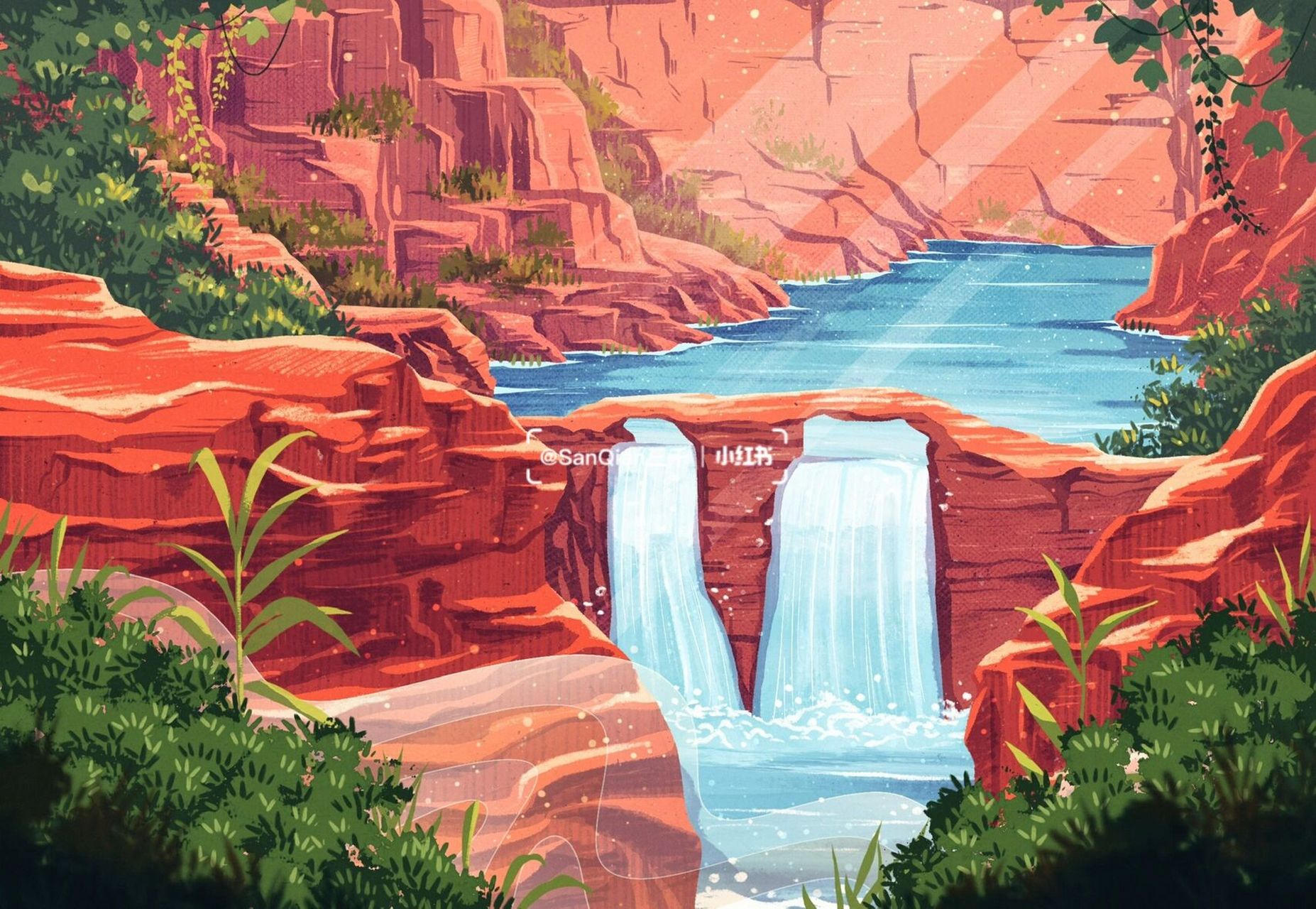 城市插画系列|焦作·云台山