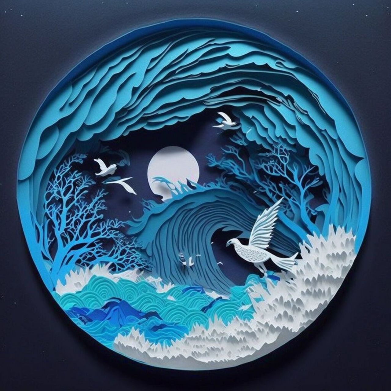 剪纸风-用ai 演绎【精卫填海】          具体生成教程见主页笔记