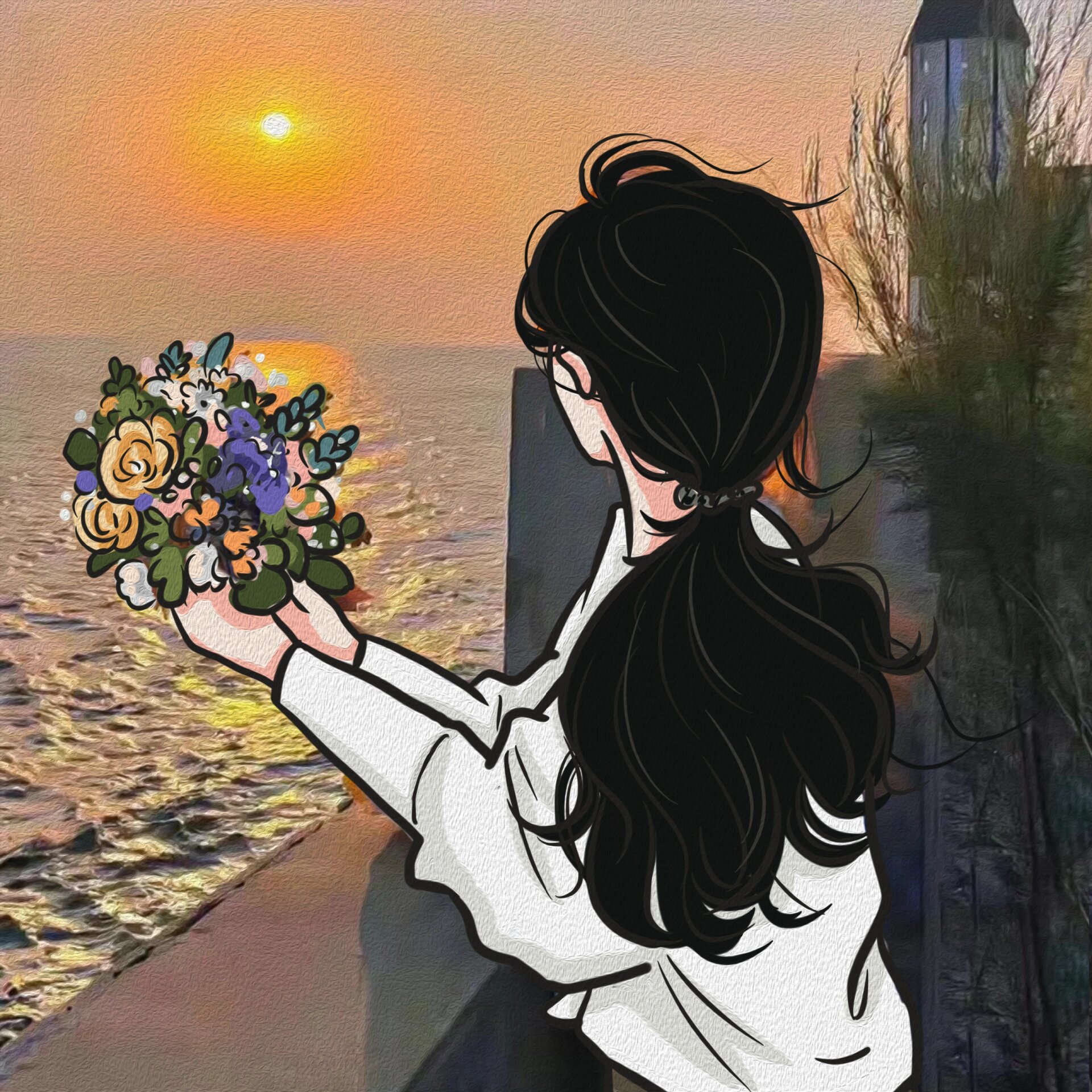 海边女生背影氛围感头像