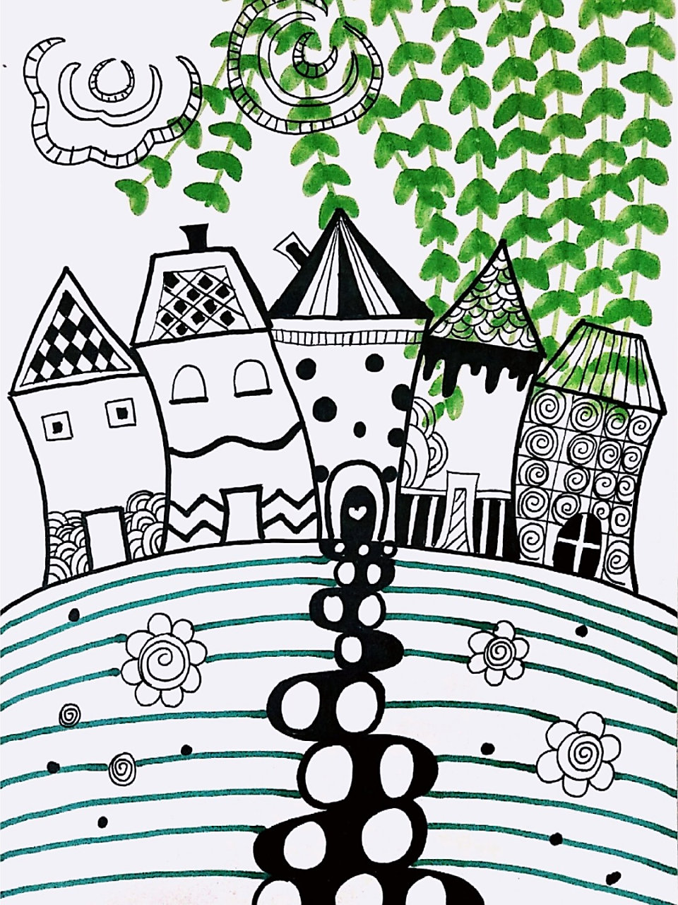 春天黑白线描画 适合春天画的画