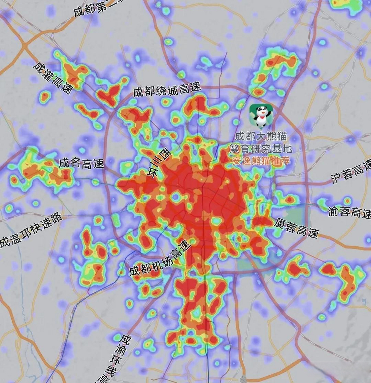热力图对比,晚上22点整相同的比例尺下面我们看看这两座新一线城市有