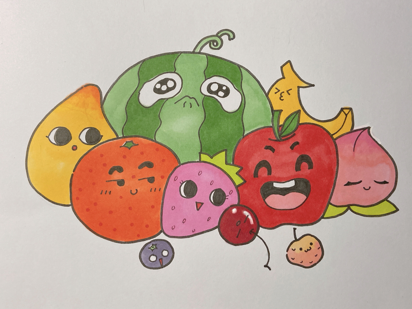 水果大集合儿童画简笔画 西瓜草莓芒果桃子 美术宝 水果家族派对 课效