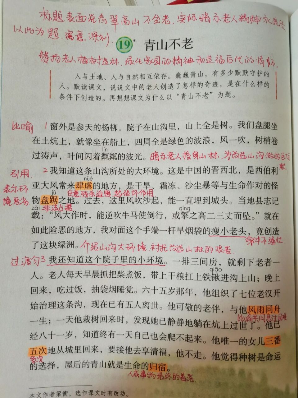 六年级语文上册第19课《青山不老》笔记