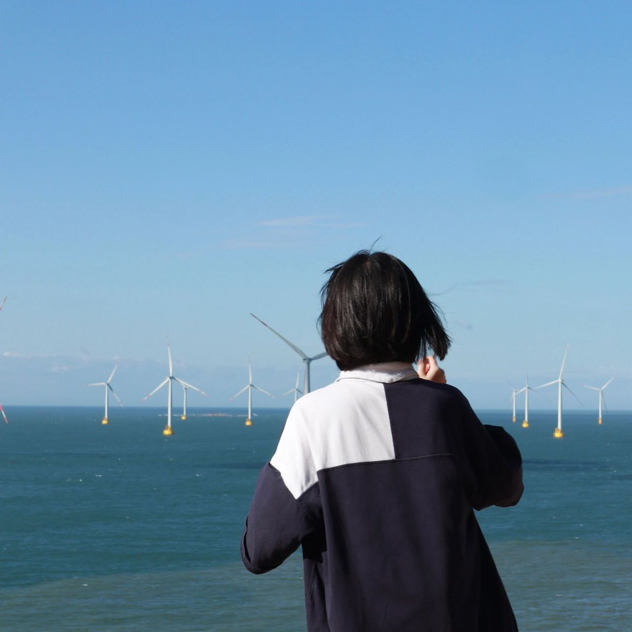 美女海边吹风背影头像图片