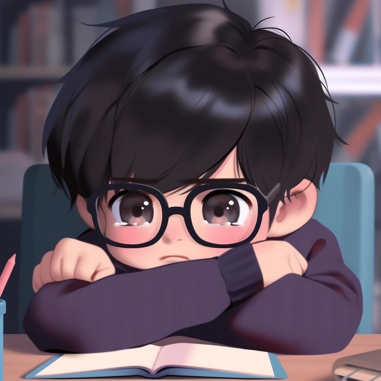 可爱男生头像:沉迷学习(眼镜版)