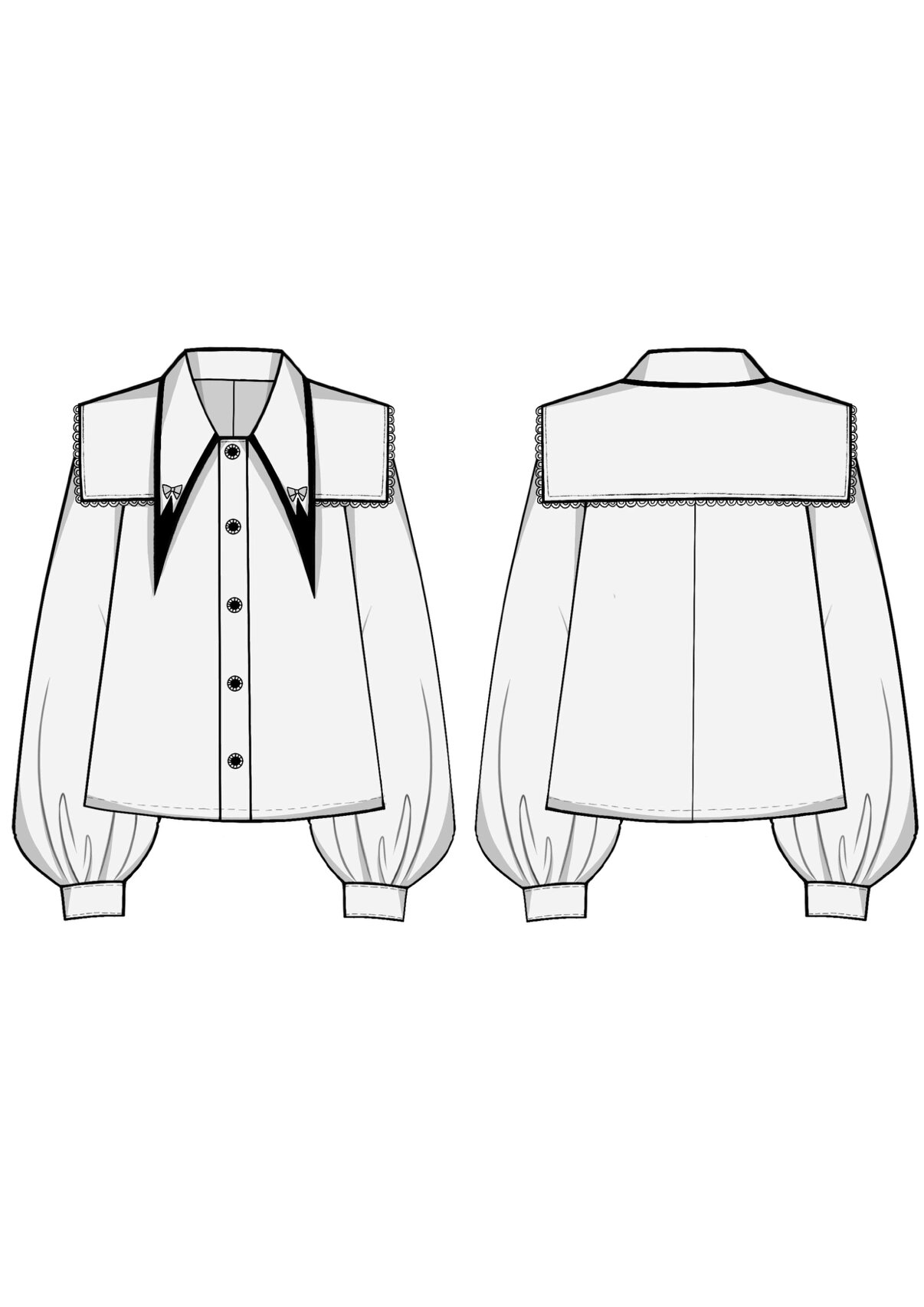 长袖小衬衫丨衬衫正反面款式图