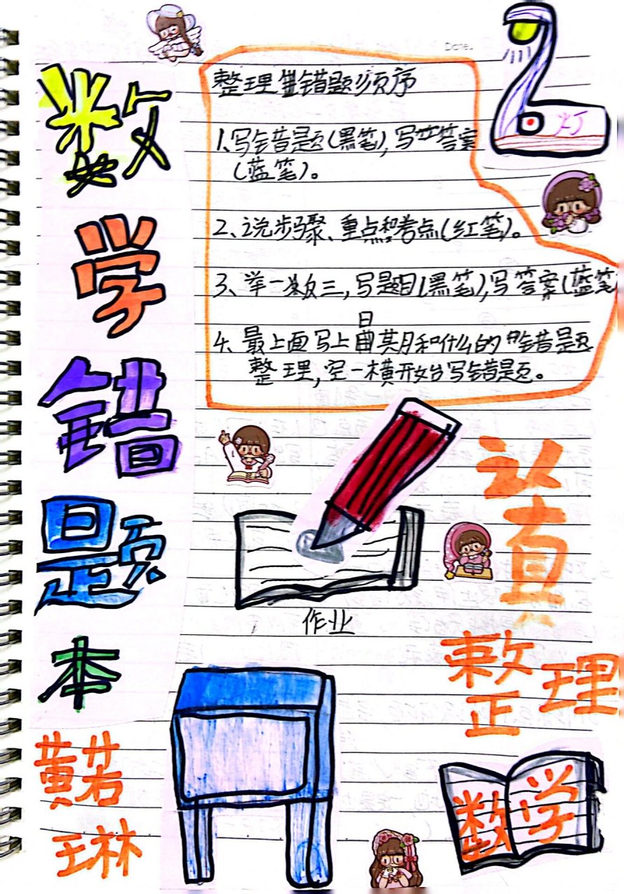 数学错题本个性化封面设计——特色作业 买一本活页本, 在第一页让