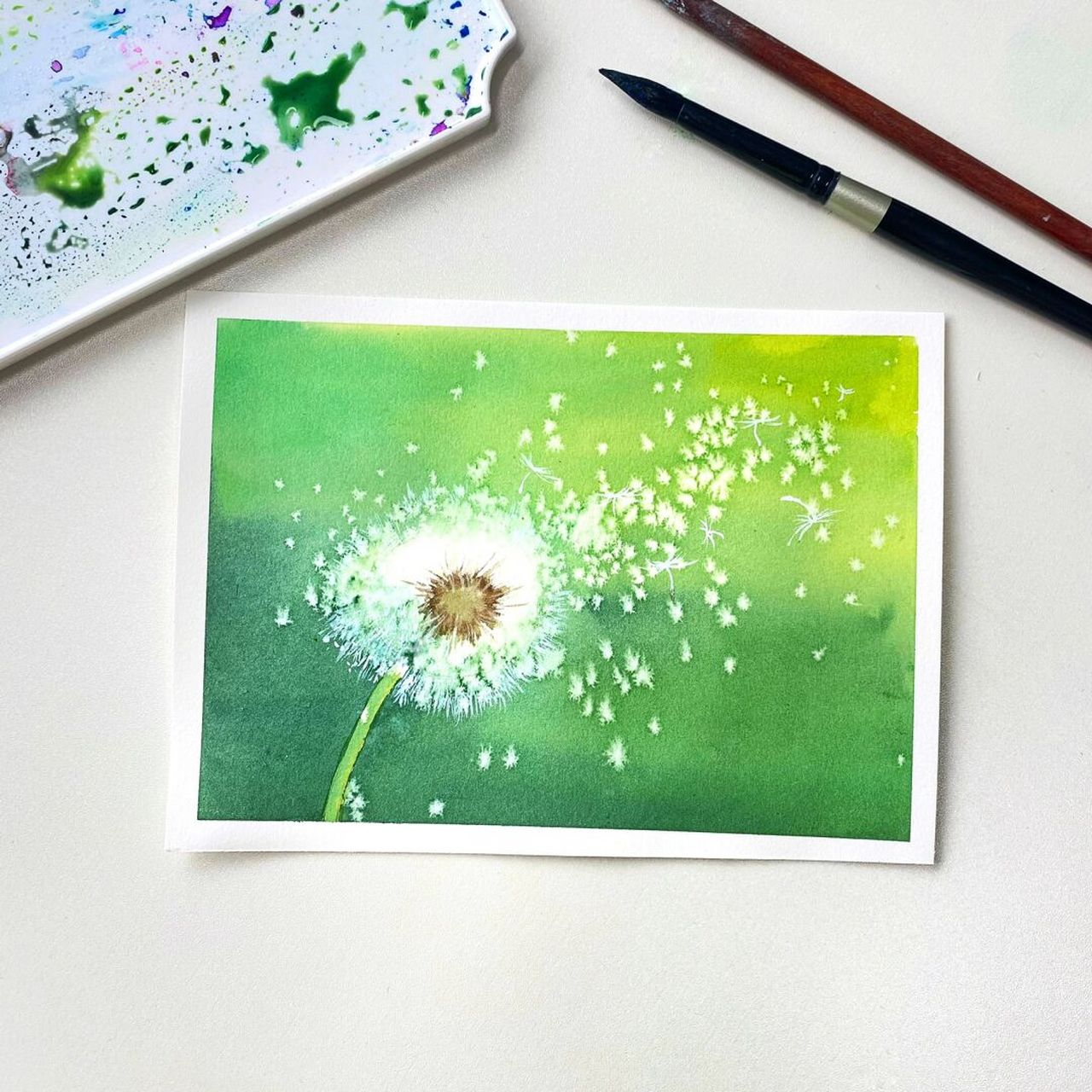 水彩蒲公英|零基础撒盐技法运用(附教程 利用撒盐技法就能画出一张