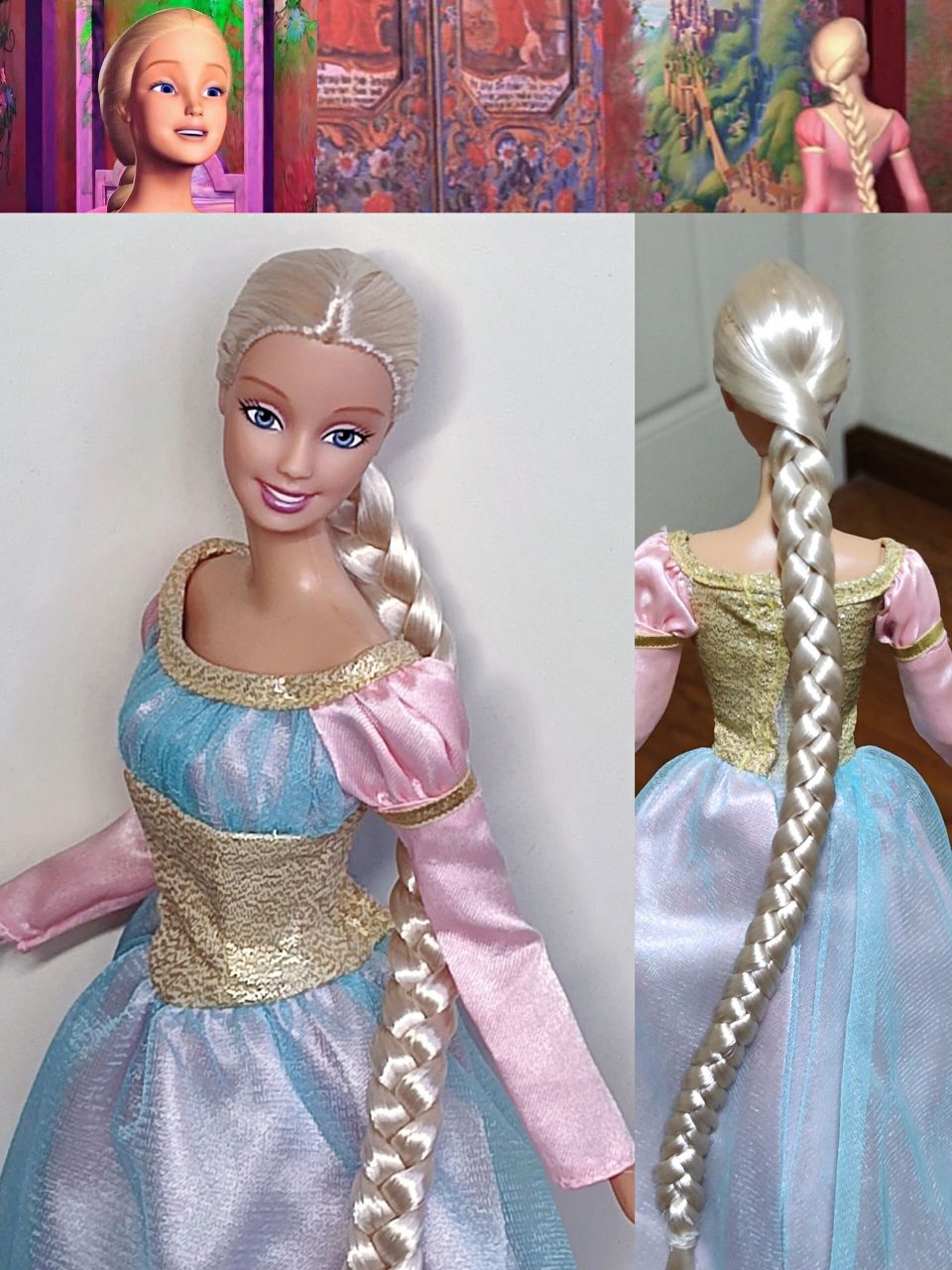 芭比之长发公主丽宝莎变身前的造型,植发 造型 改妆,帮好朋友改的娃