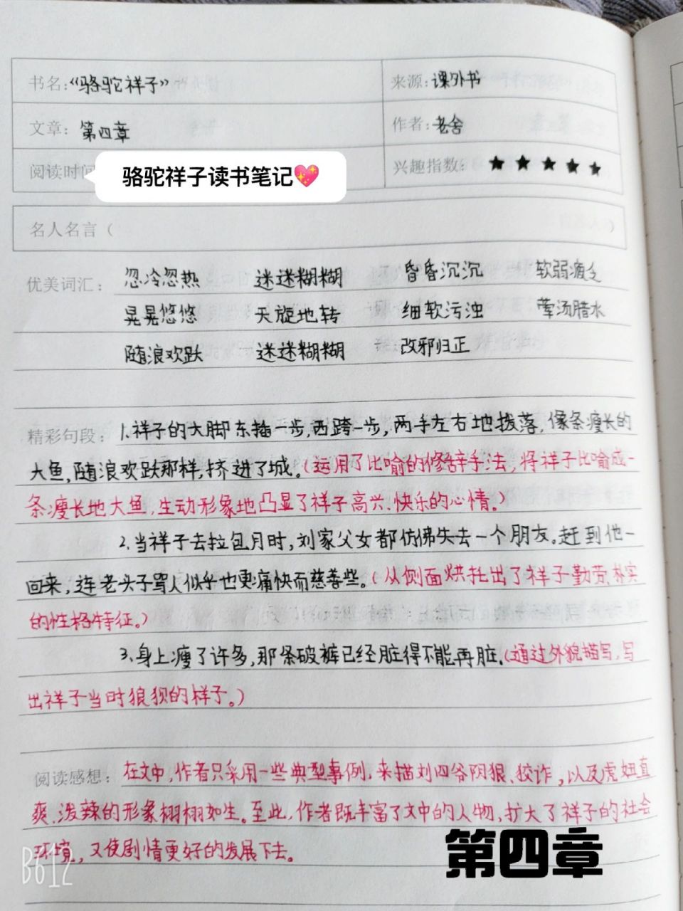 《骆驼祥子》读书笔记第四章 《骆驼祥子》读书笔记第四章