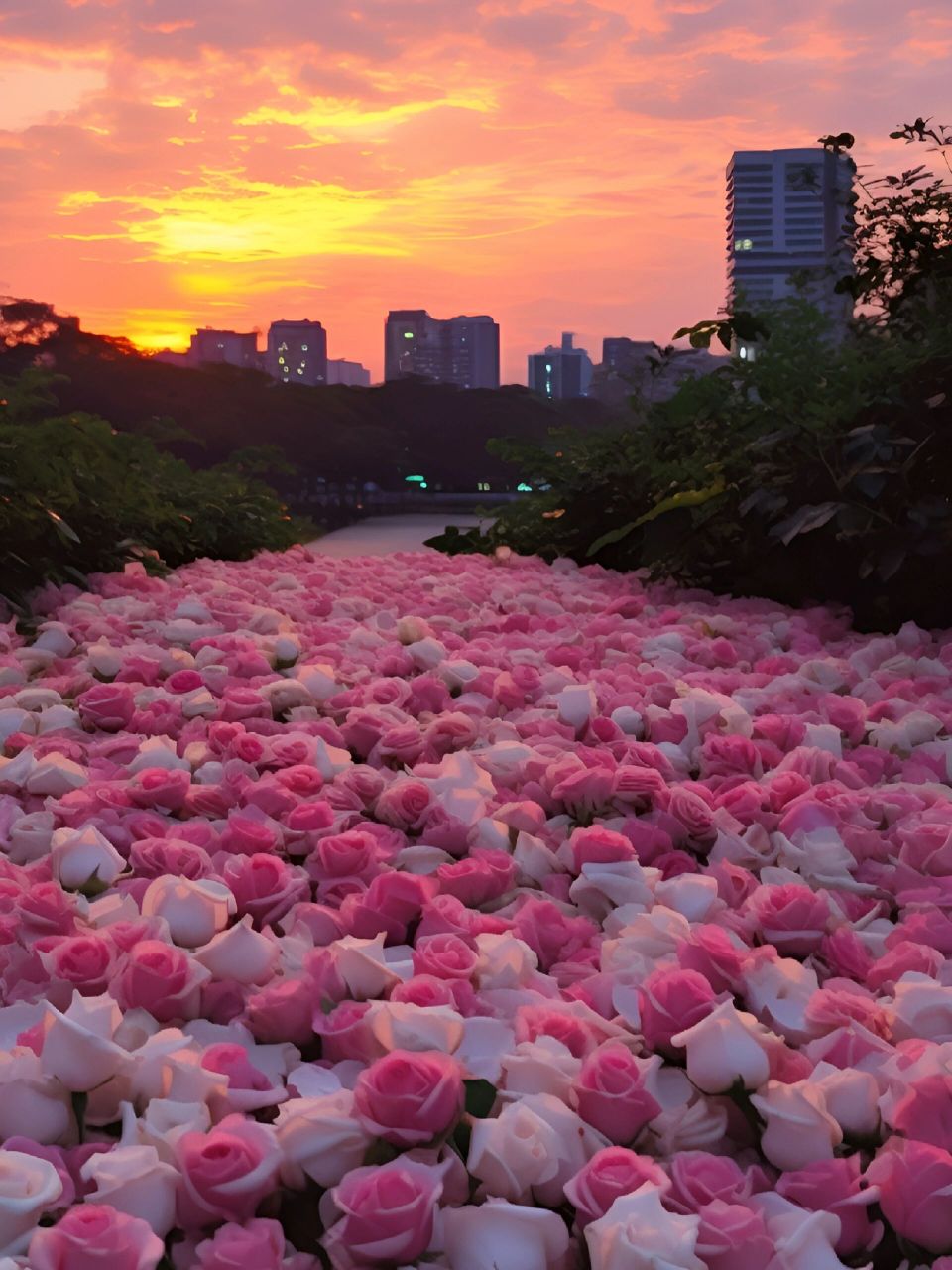 落日下的玫瑰花海 愿属于你的那片花海永远陪伴着你!