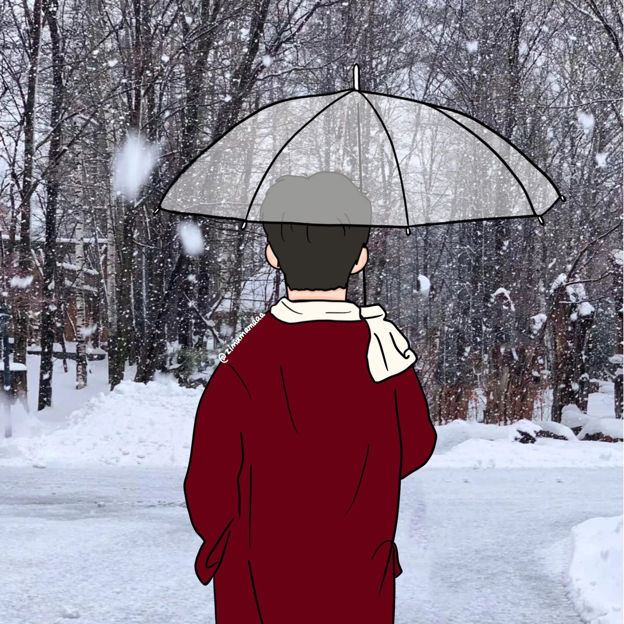 雪中打伞头像图片