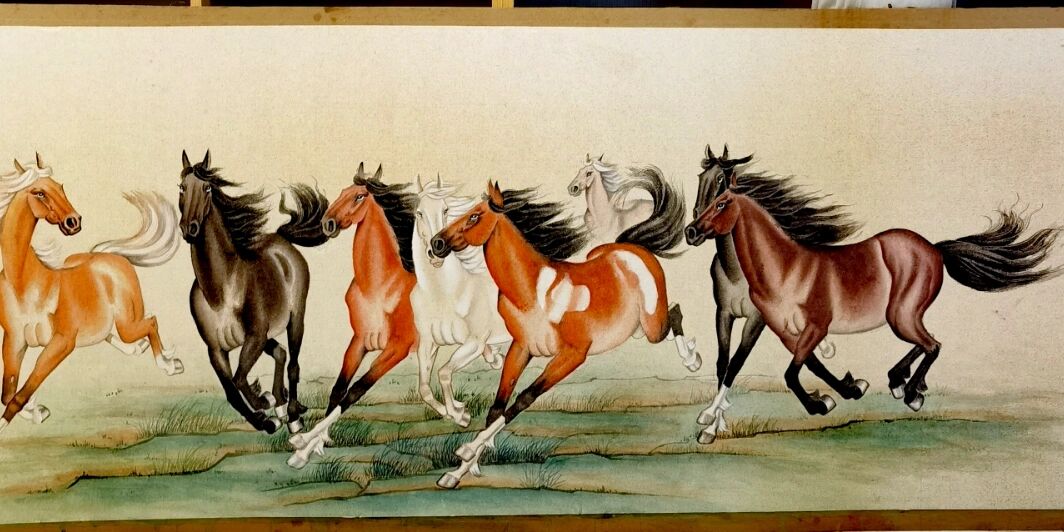 工笔国画八骏图