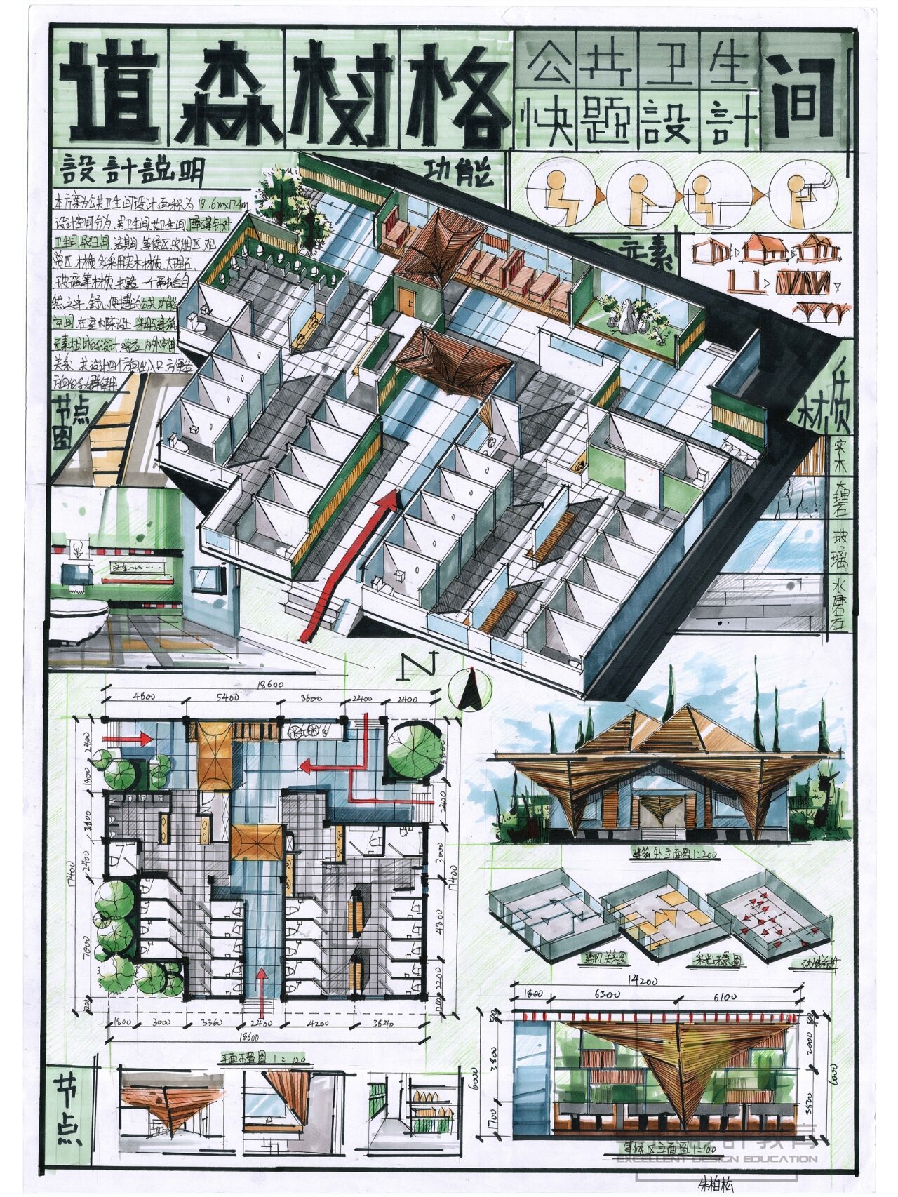环艺考研|公厕设计|快题设计 分区明确02 功能设施可以多样 比如