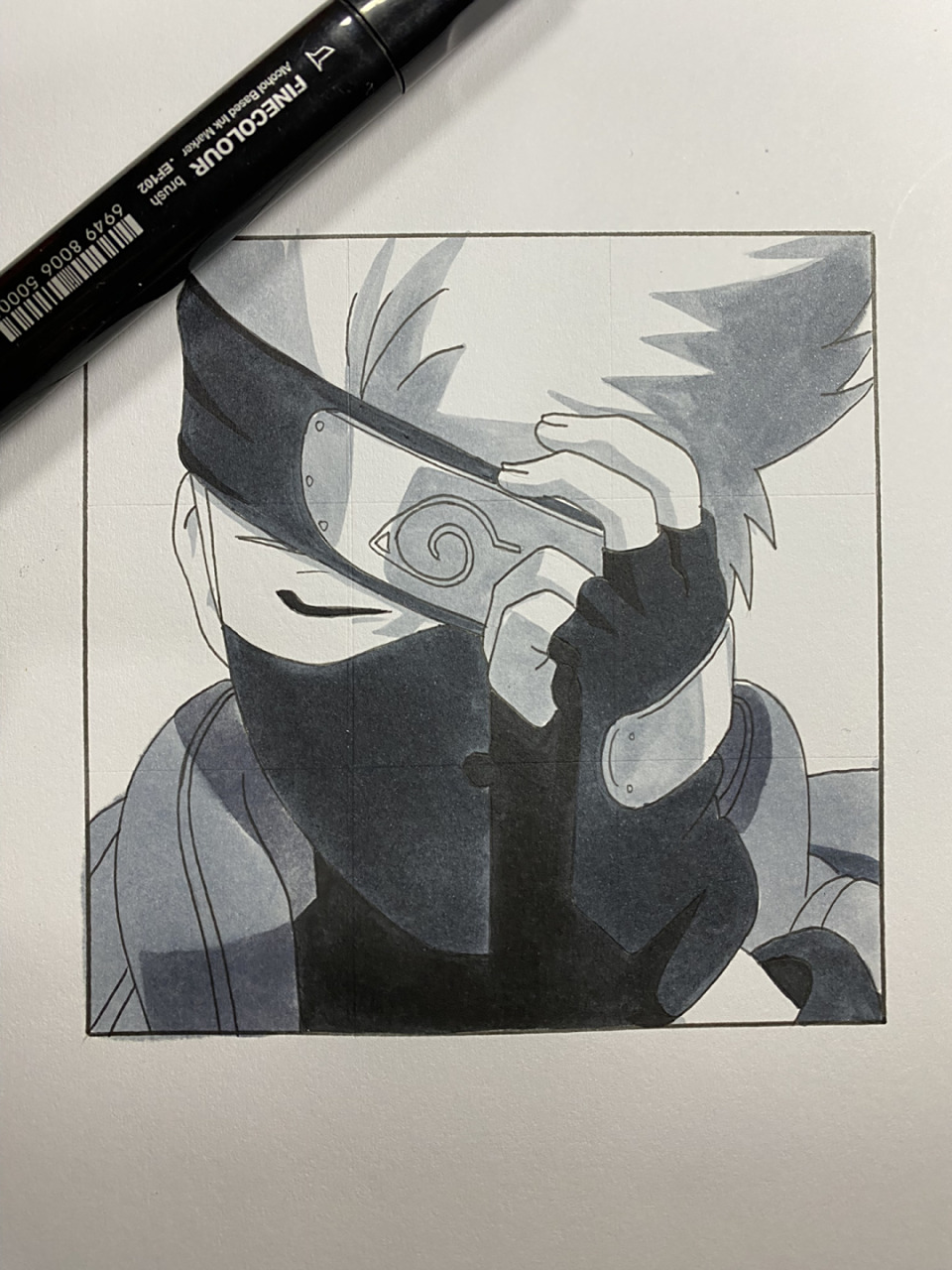 卡卡西教程 #火影忍者# #手绘教程# #卡卡西# 久违的黑白
