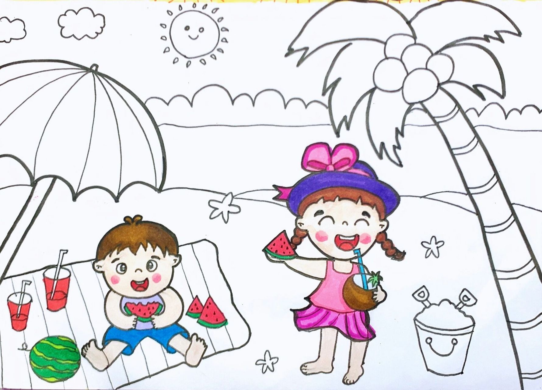 描写夏天的画儿童画图片