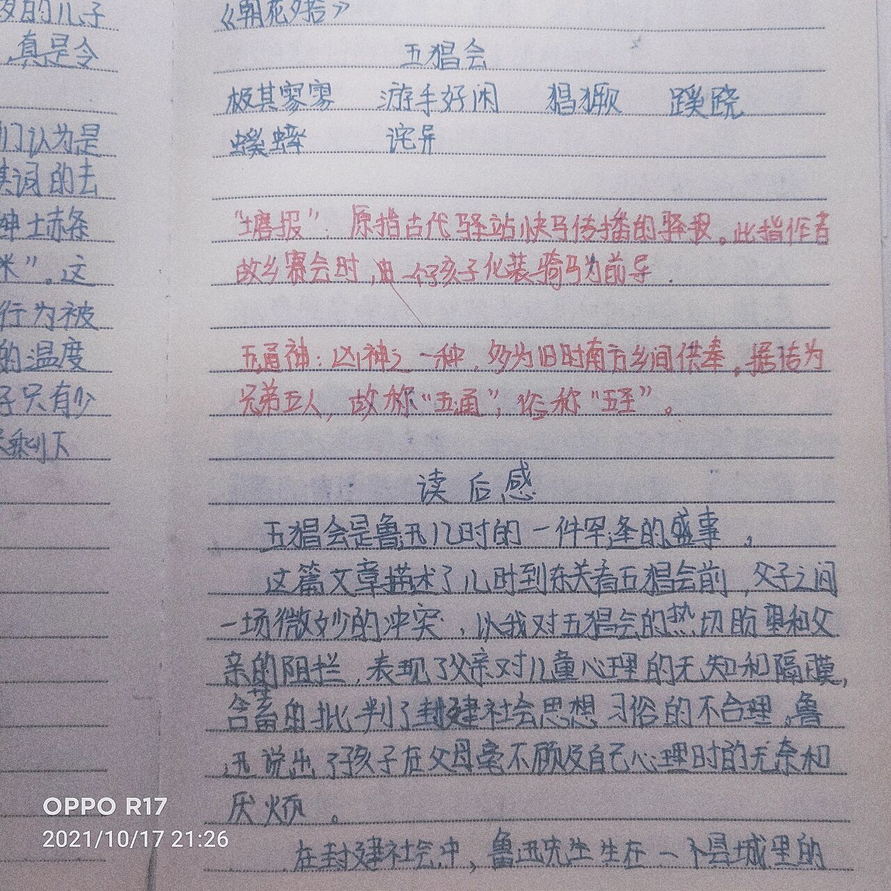 好词好句 读后感96 五猖会  好词好句 读后感96 	 写的不好73