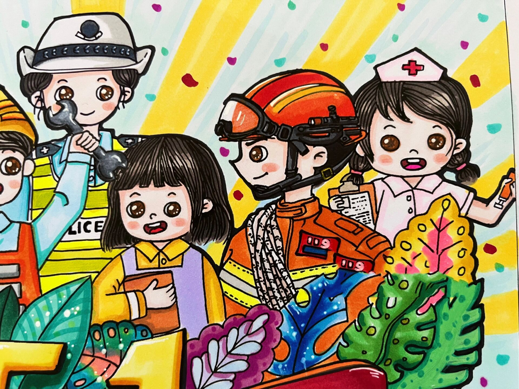 原创|儿童马克笔主题画五一劳动节有线稿 如需高清无水印线稿每张$5