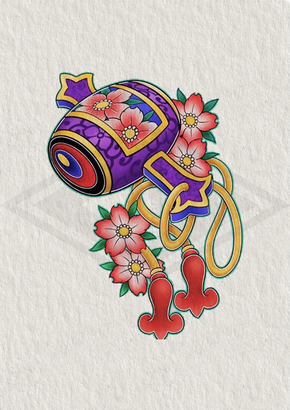 传统纹身题材-福锤 福锤 也叫万宝槌 是出现在《桃太郎》,《平家物语