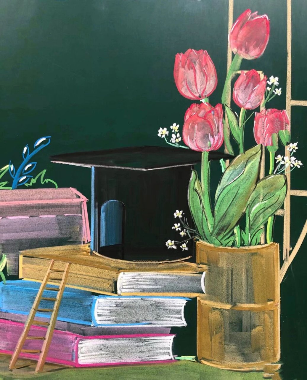 粉笔画一开学黑板报素材           9215止搬运,临摹9315