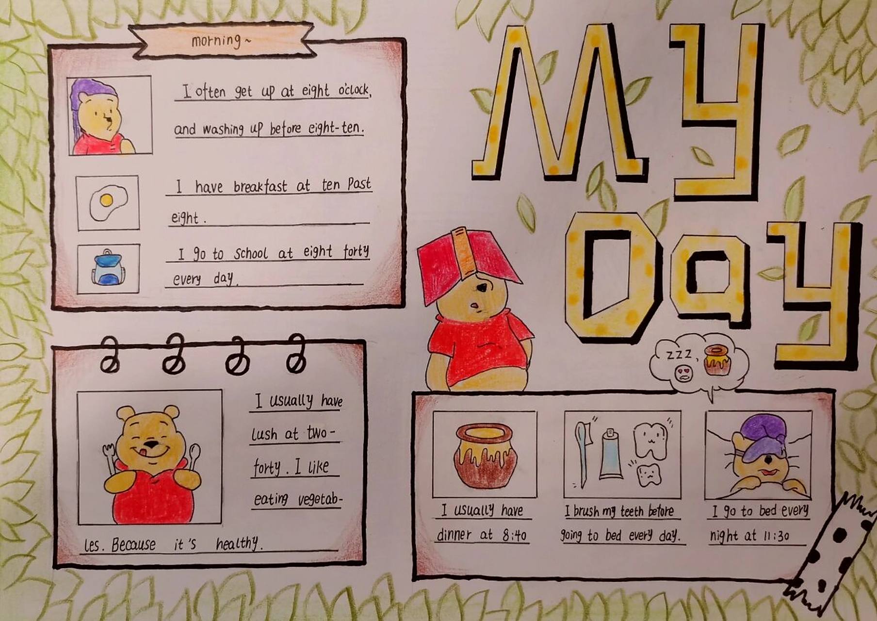 我的一天my day 英语手抄报:my day