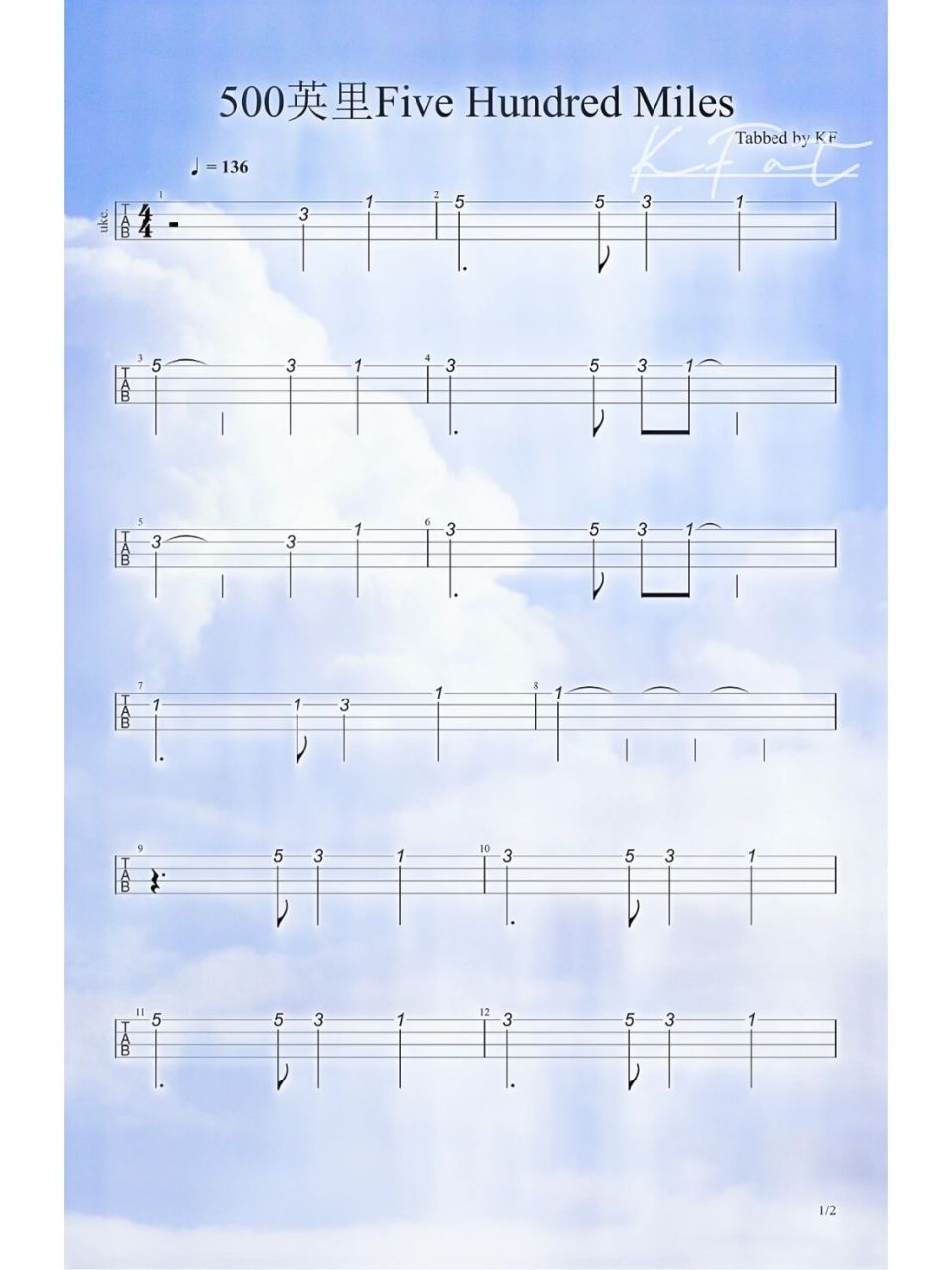 《500英里》尤克里里指弹琴谱 500英里 five hundred miles,路很远