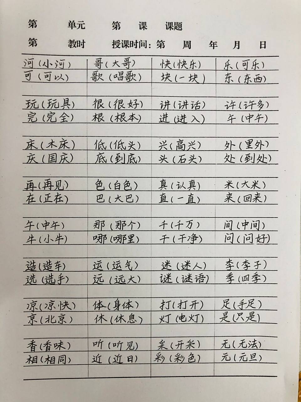 一年级语文下册复习6～辨字组词