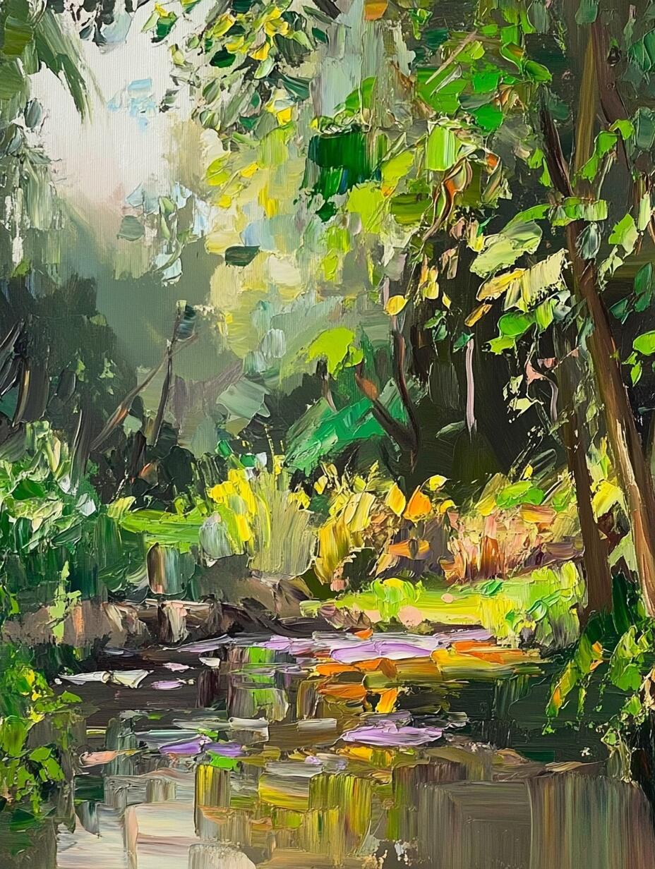 ai油画|森林溪流