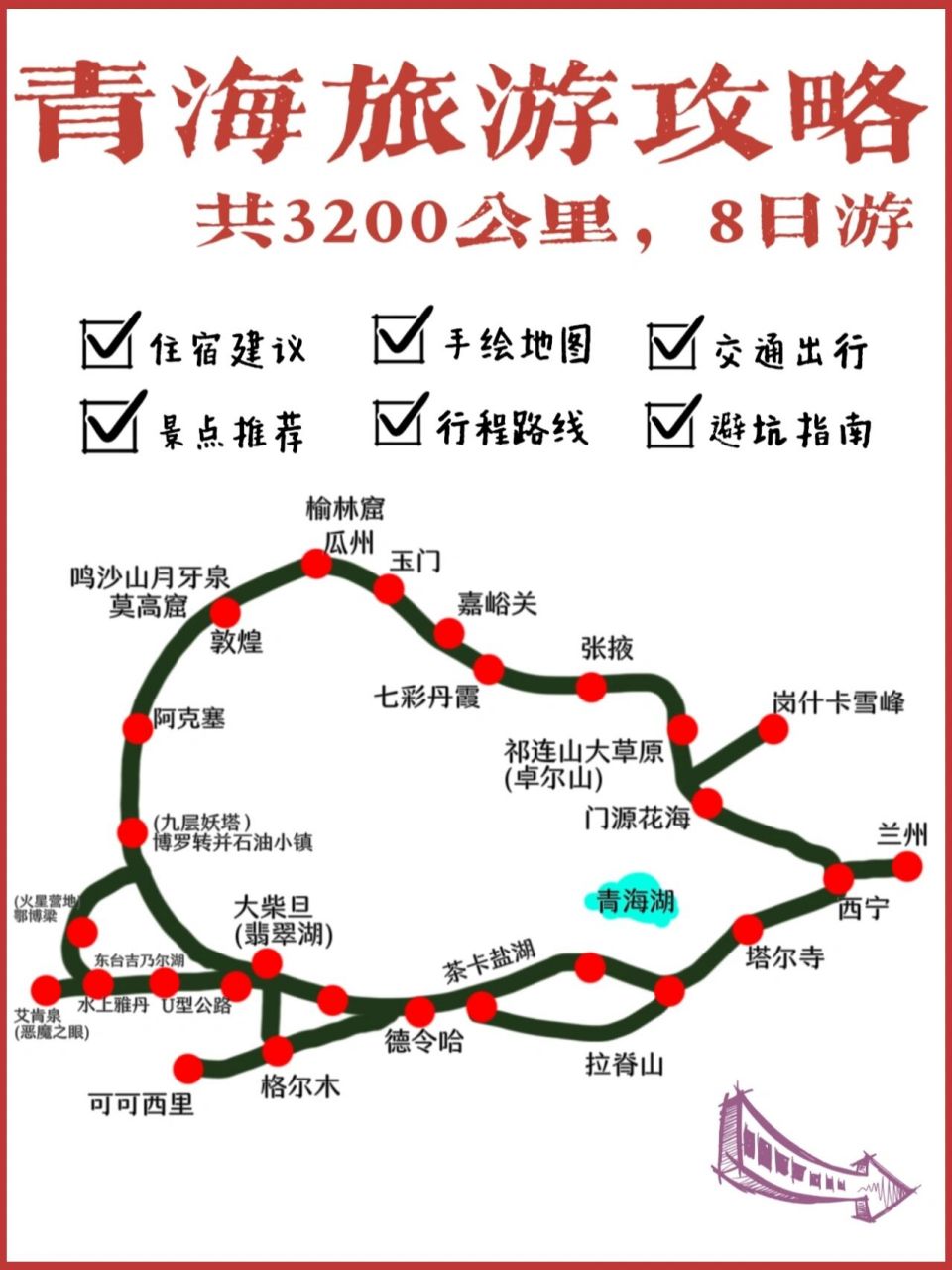青海旅游攻略,手绘地图78全是干货73快收藏 手绘地图,, 详情请看