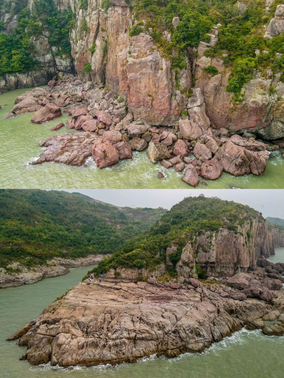 鹿西岛道坦岩红石公园,有岩石地貌景观和海蚀海积景观两大类,其中又有