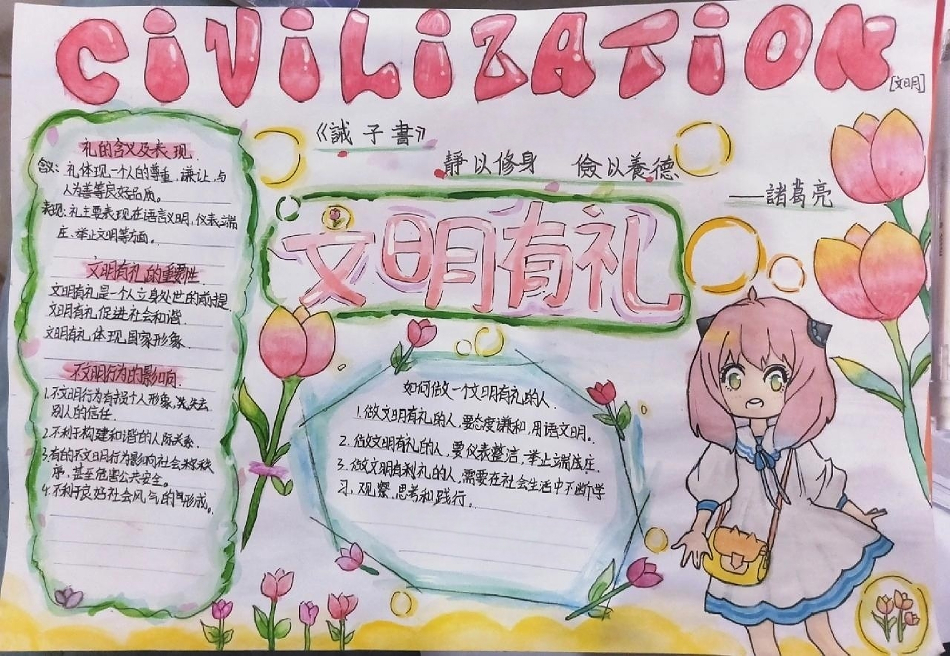 八上文明有礼手抄报 不是原创,有一些是临摹哒 八上政治文明有礼手