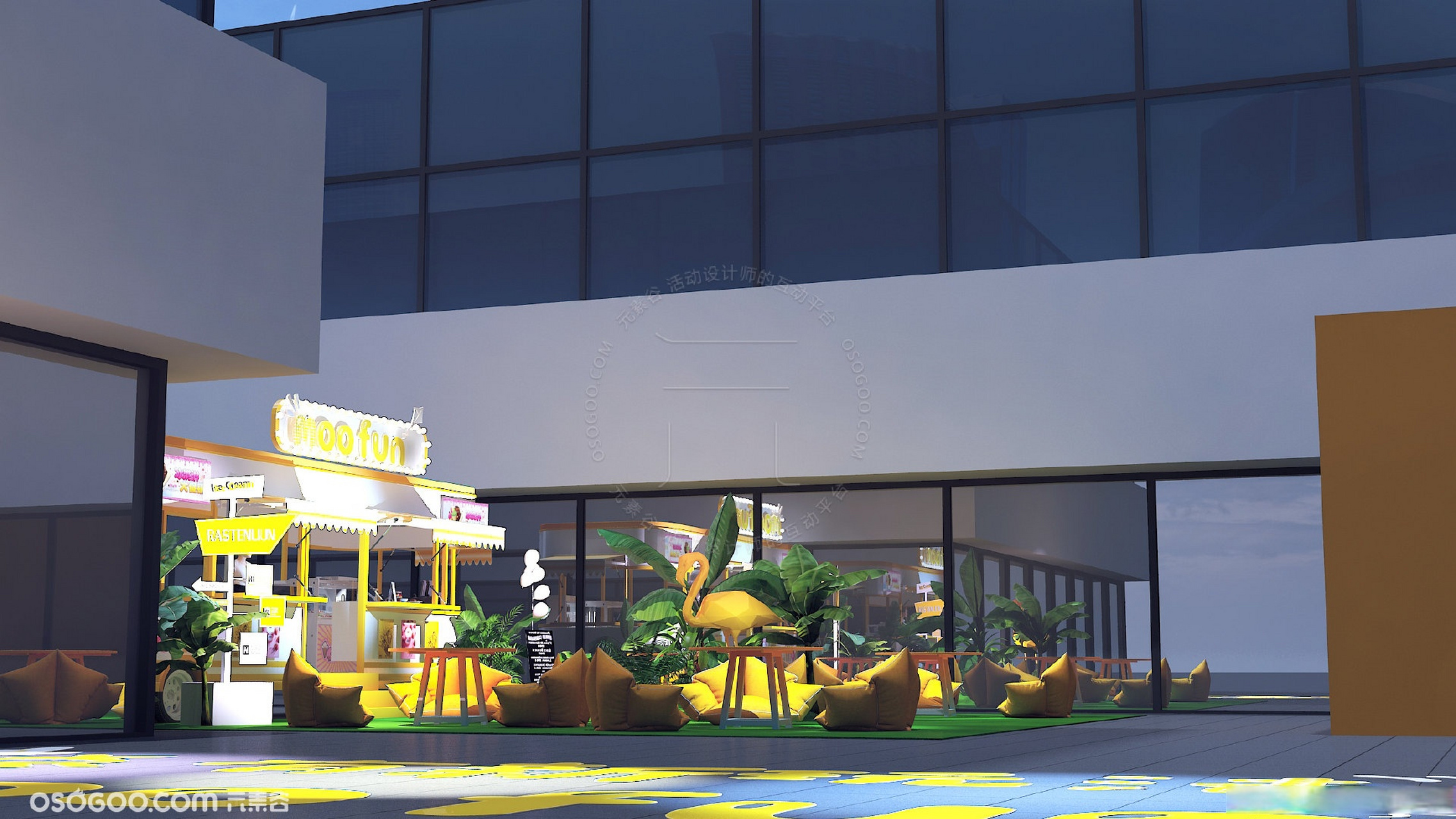 自然生长,绿植-商业街休息区方案设计效果图分享.