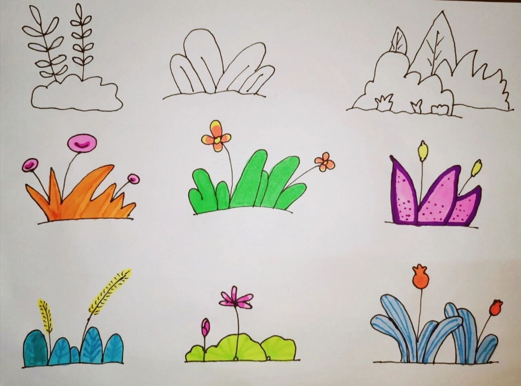 马克笔手绘小花草 草丛 创意手绘画 简笔画
