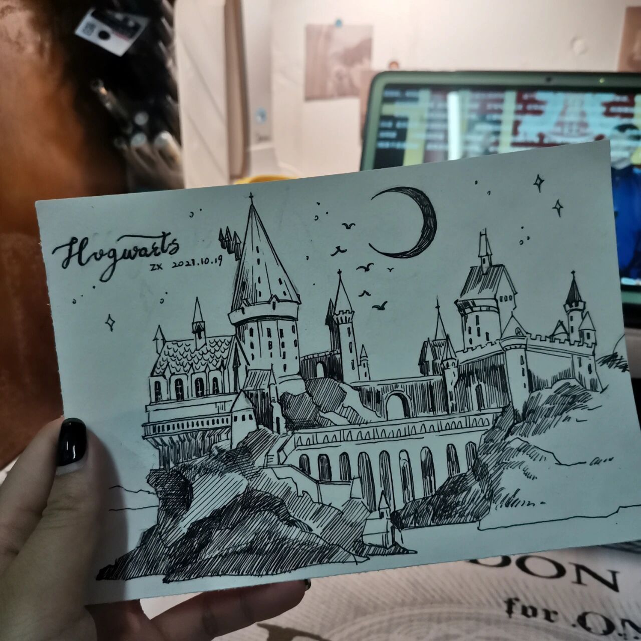 手绘临摹霍格沃兹城堡  一个下午的时间临摹p1博主的霍格沃兹 画的不