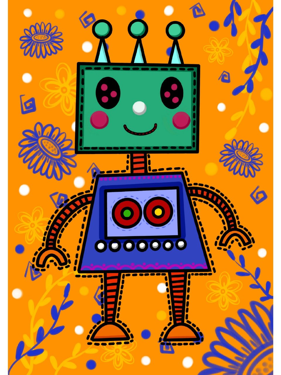 儿童画/《机器人》/儿童创意美术 画种:儿童画 年龄:5~8岁儿童 材料