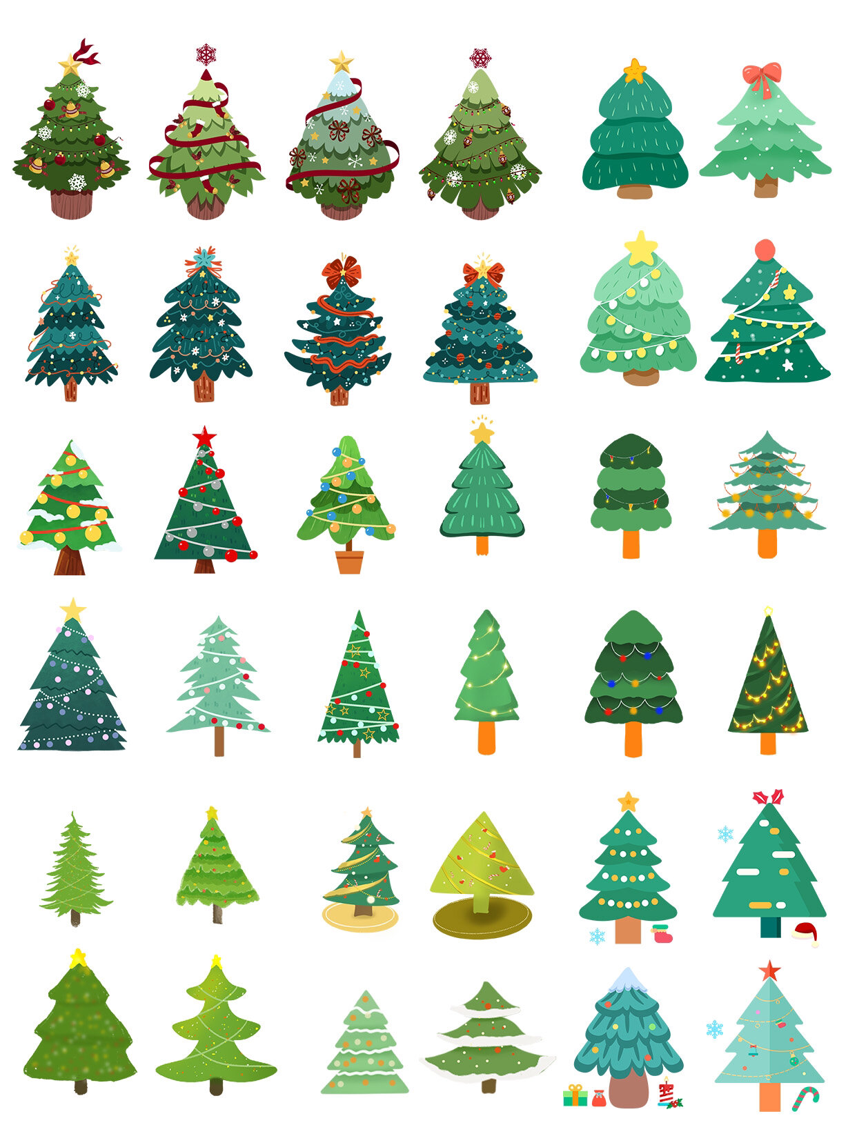 免抠素材分享🎄卡通绿色装饰圣诞树合集🌲🌲