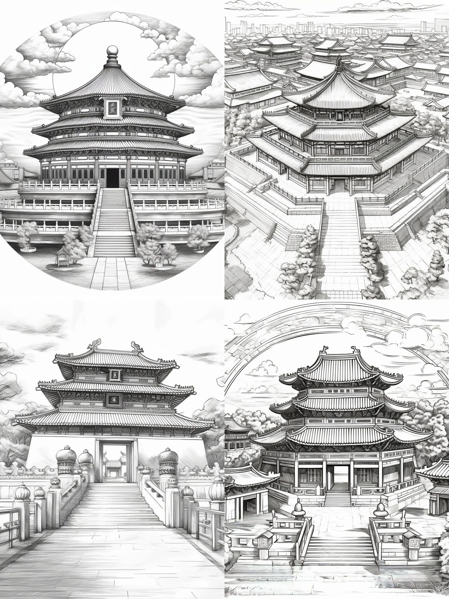 古建筑宫殿|钢笔画