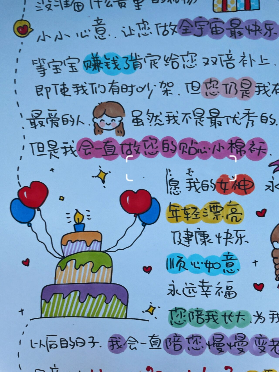 送给妈妈父母纯手绘生日快乐贺卡定制母亲