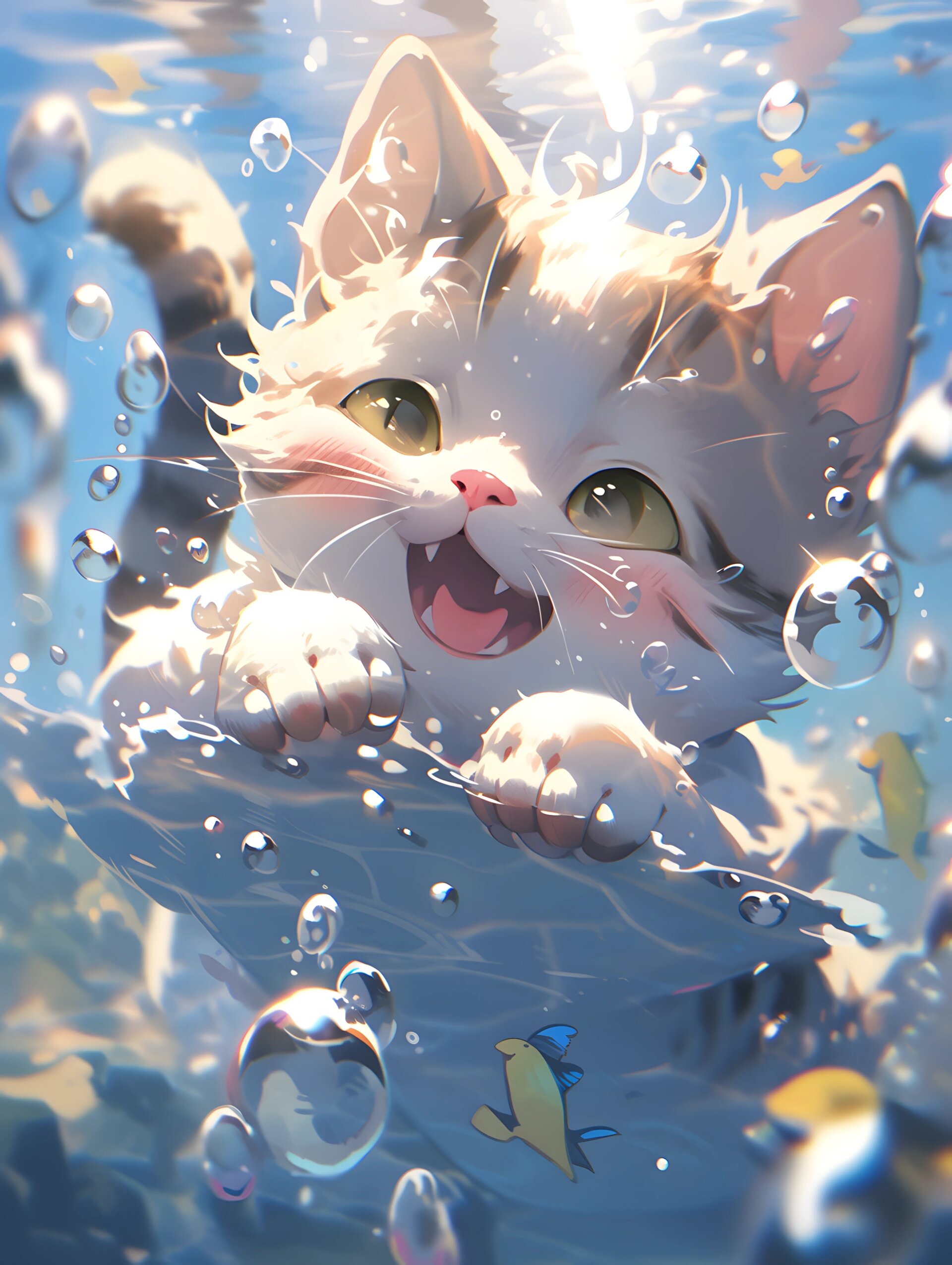 猫猫来抓鱼啦🐟 游泳的猫咪 ② 关键词 夏日炎炎来点凉爽感吧 🐼