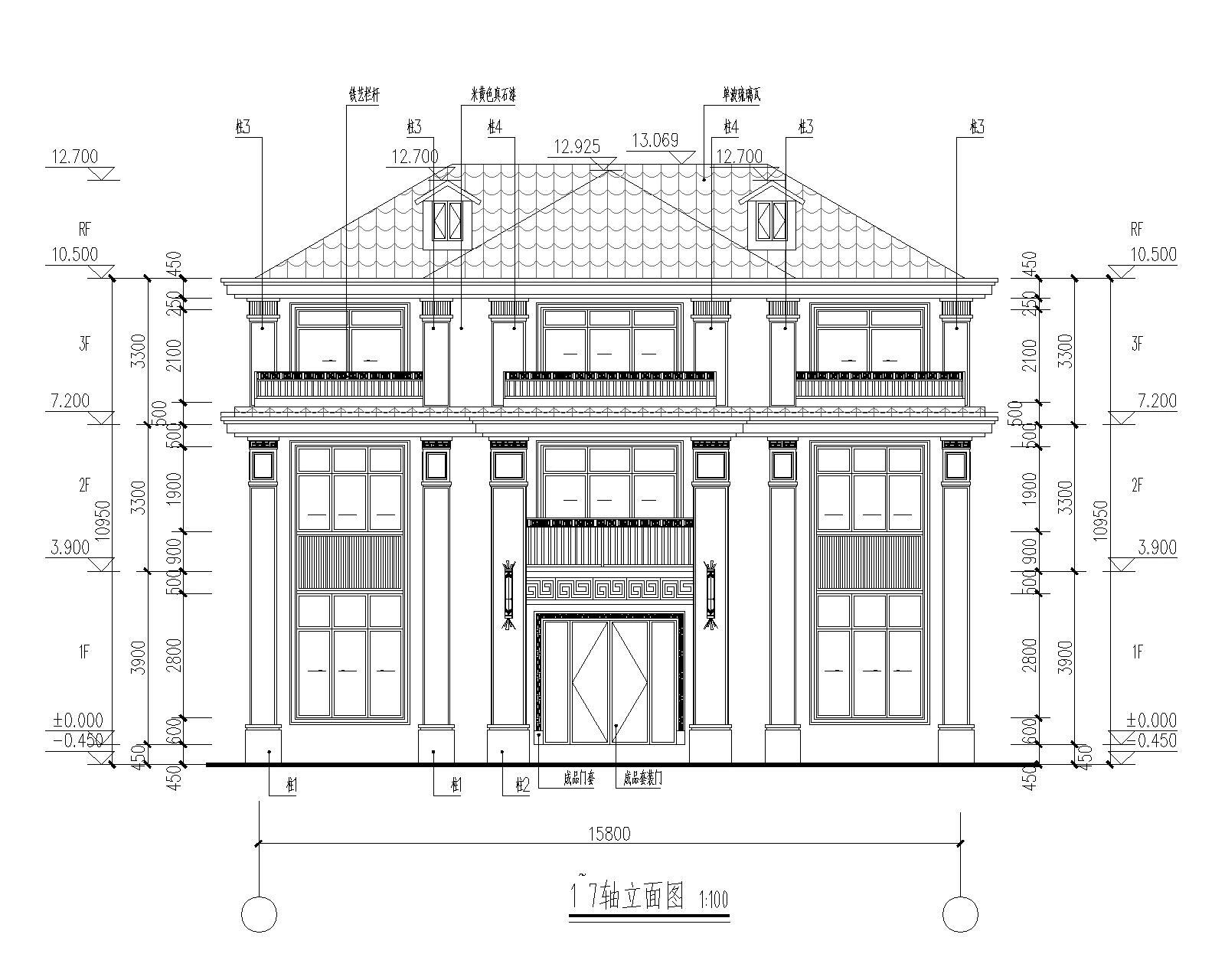 2. 建筑立面图:展示建筑物的立面外观,包括高度,宽度,窗户,门等.33