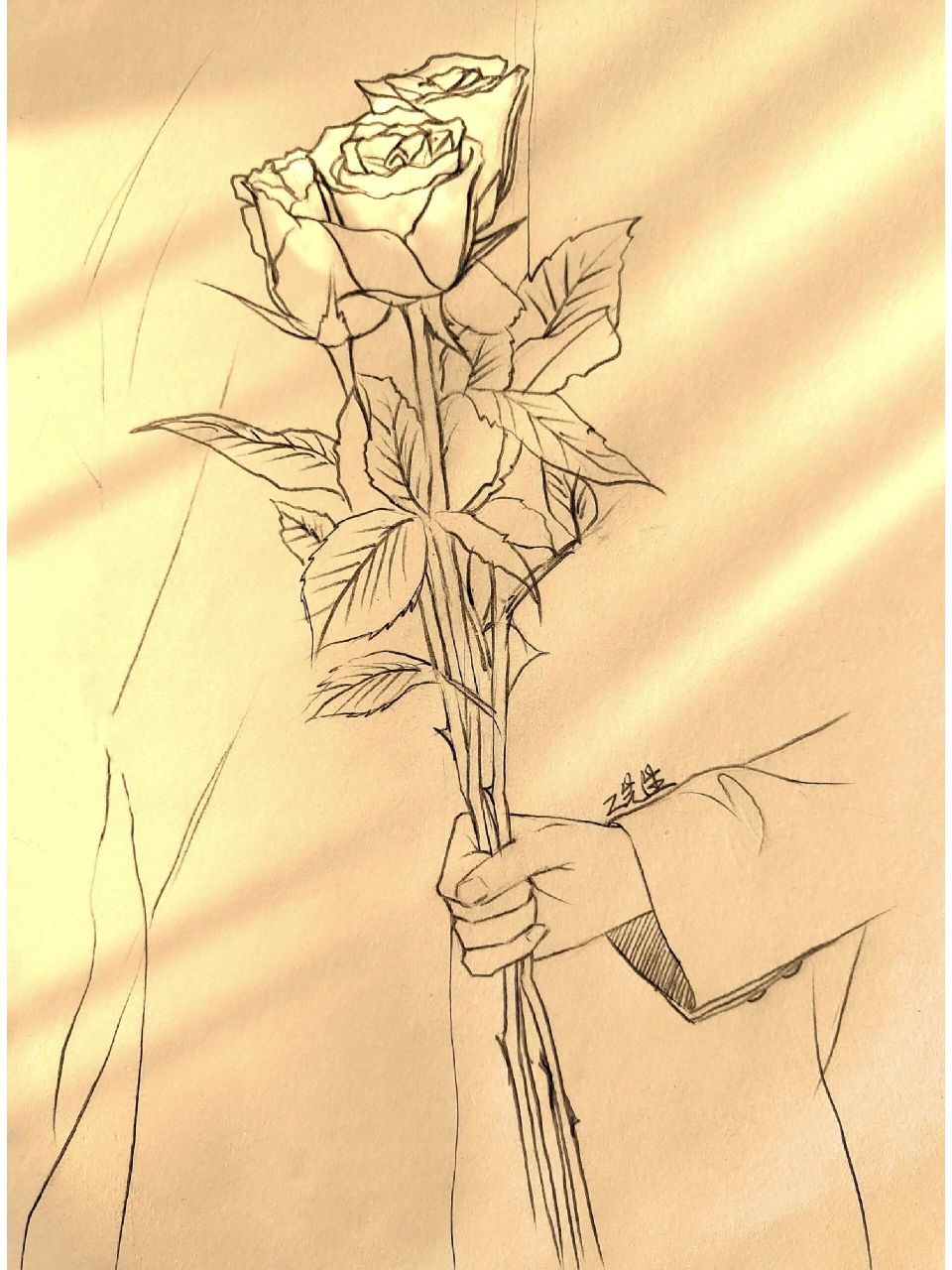 过程图     我把玫瑰藏于身后,期待与你赴约.