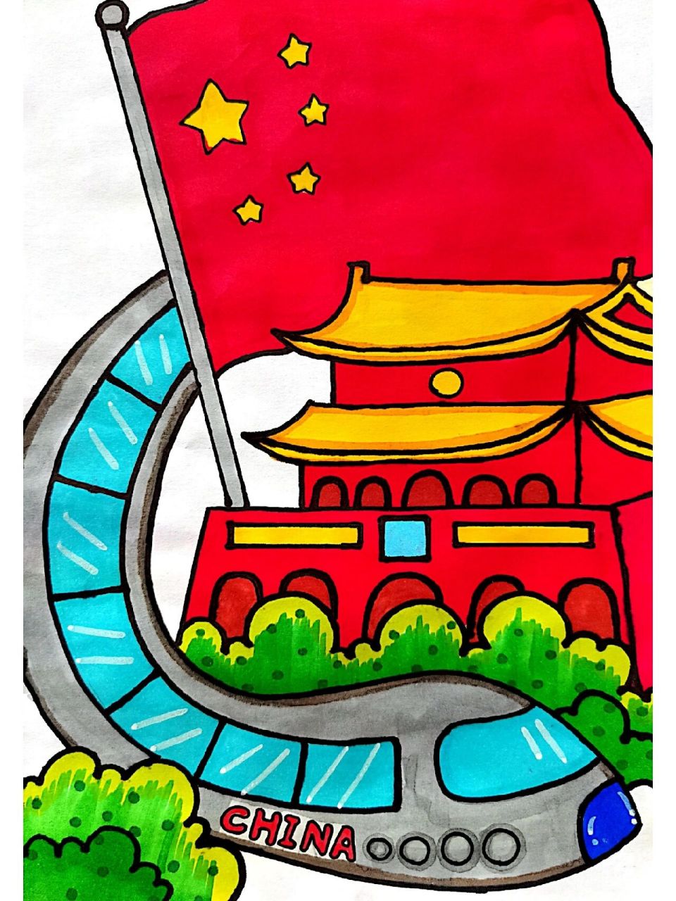 国庆节天安门主题画简笔画 国庆节天安门主题画简笔画