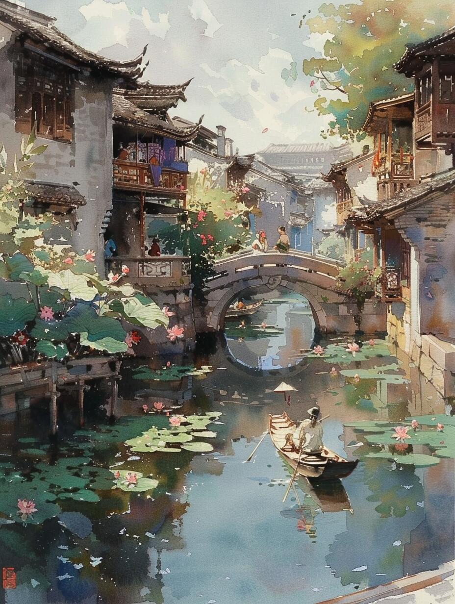 ai水彩|江南水乡 诗情画意