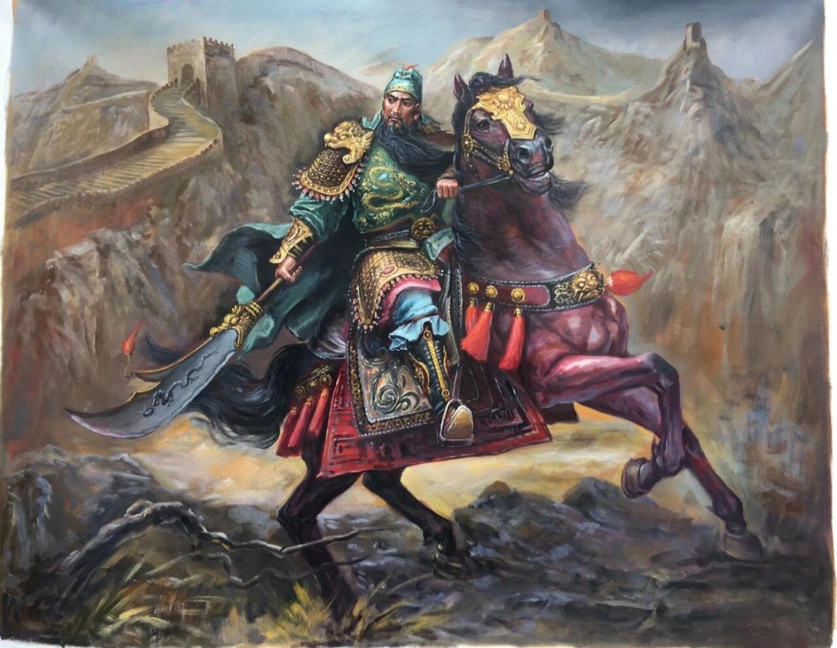 美画分享,原创《关羽》油画,系列5幅 90x120㎝