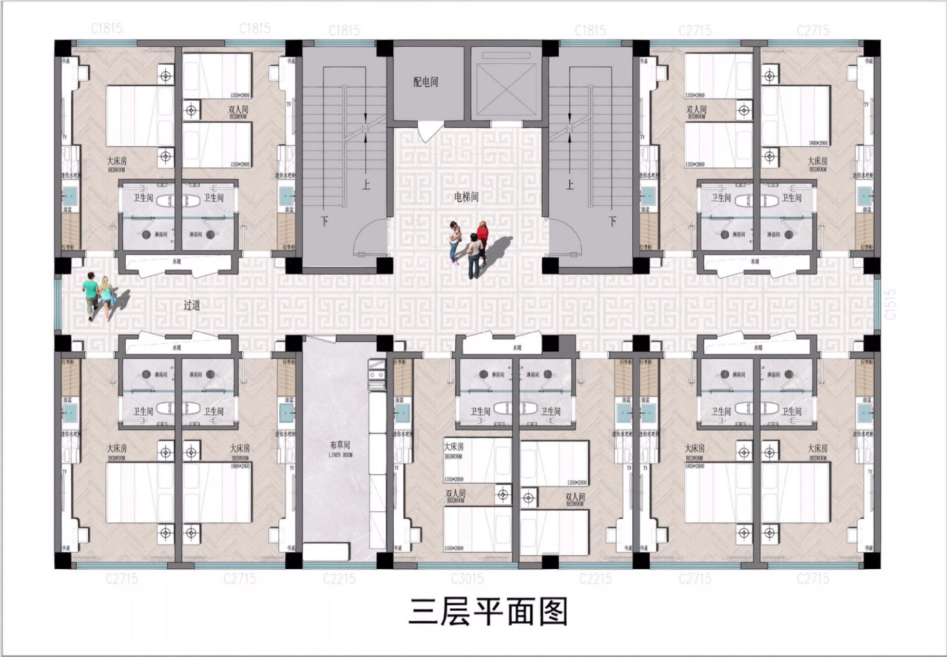 400平标准层的酒店布局.