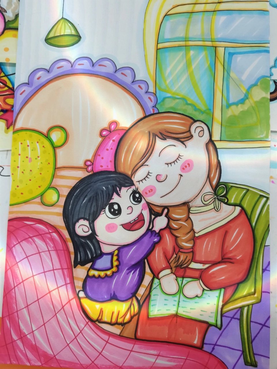 儿童画 小学课文《妈妈睡了》 p2原图 喜欢点个78157815叭